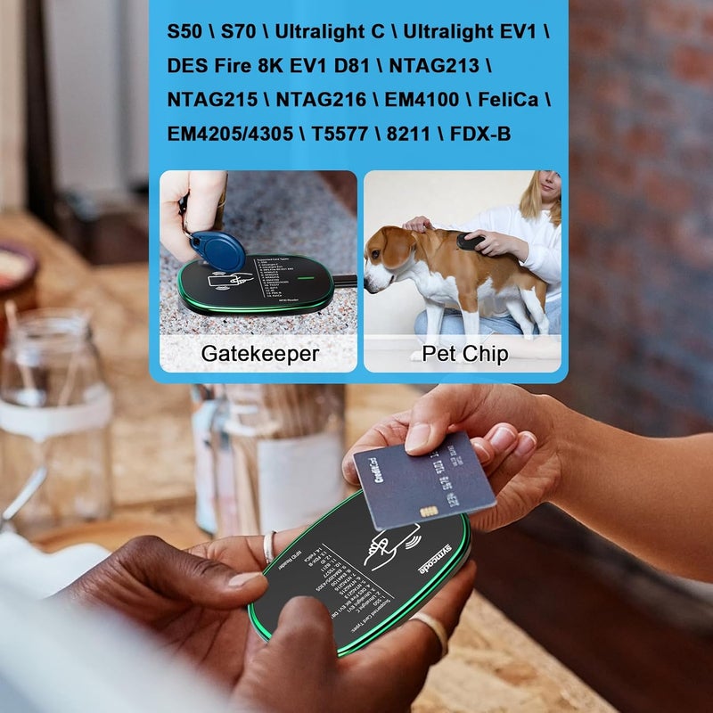 symcode RFID Reader 125KHz and 13.56Mhz Card USB Reader Plug and Play USB HID Device Emulate Keyboard for Win Linux Android iOS Black - Image 5